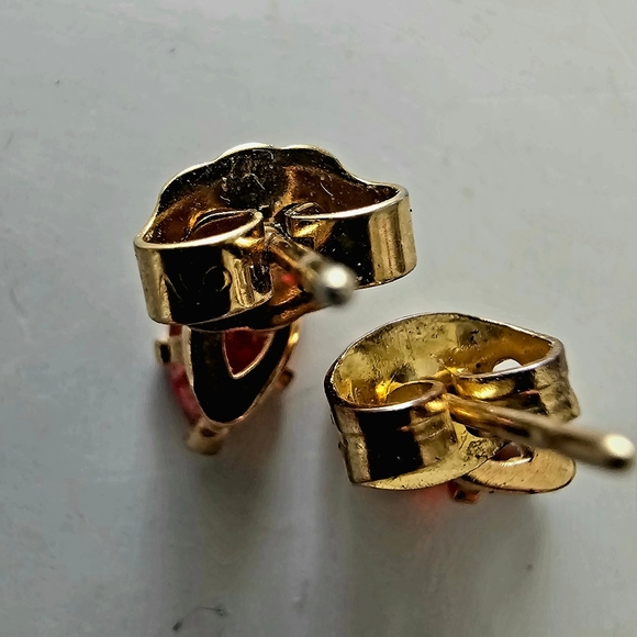 Marquis cut faux ruby red and gold stud  earrings, holiday, formal, minimalist - Picture 8 of 10